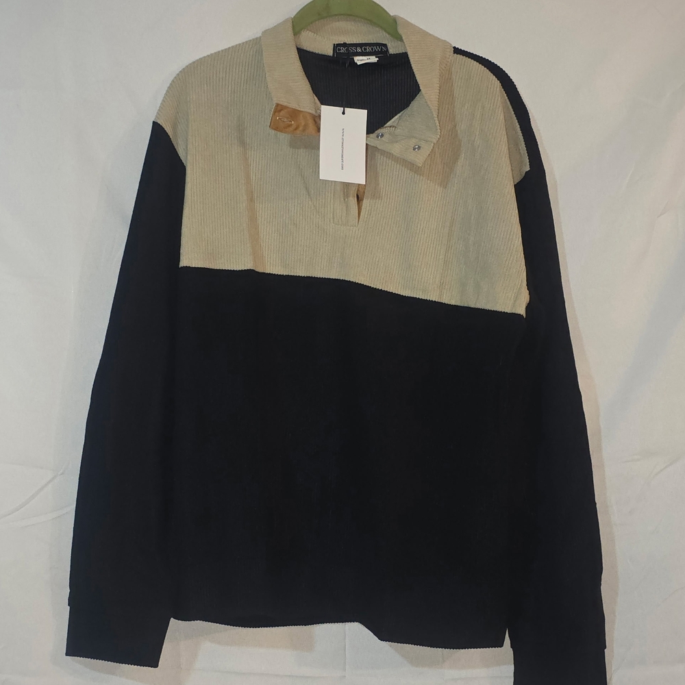 Cross & Crown Men's Classic Textured High Collar Pullover LB3 Beige Medium